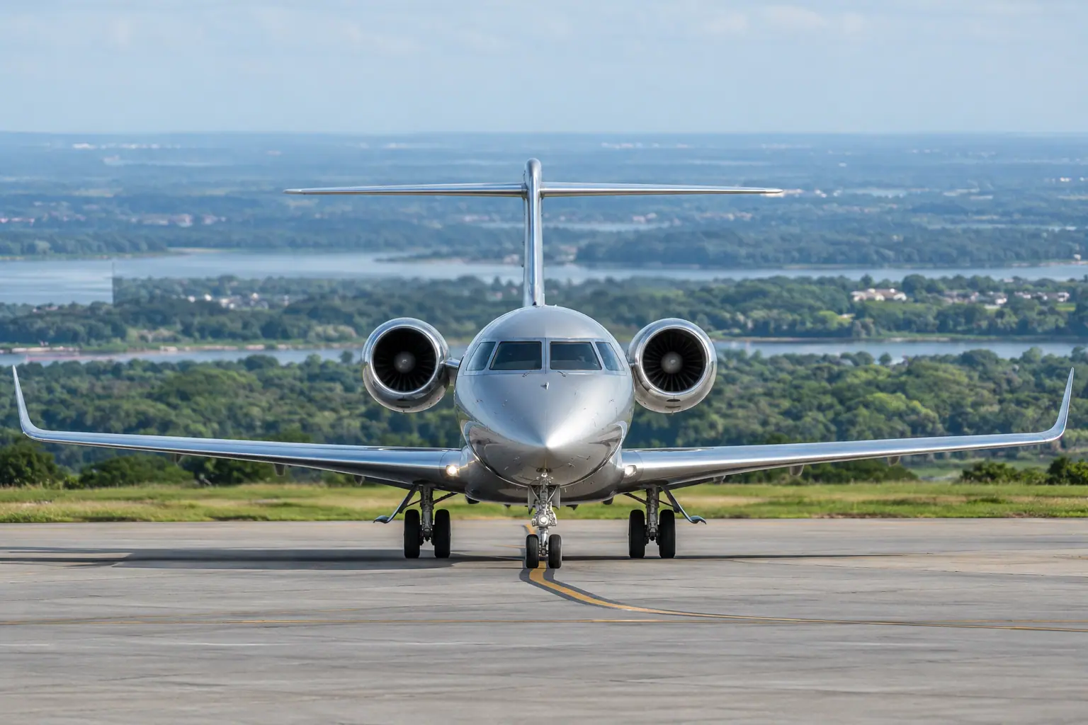 Super-midsize jet on the ramp