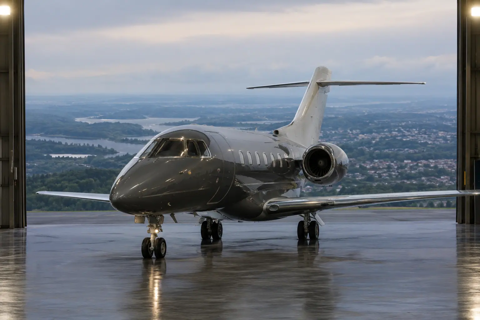 Midsize jet on the ramp